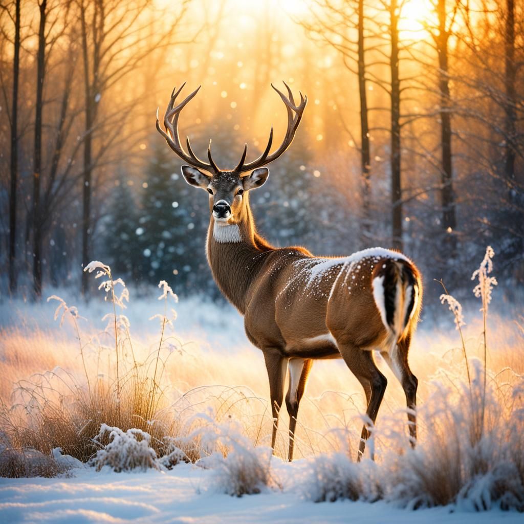 Majestic Winter Deer in Golden Light