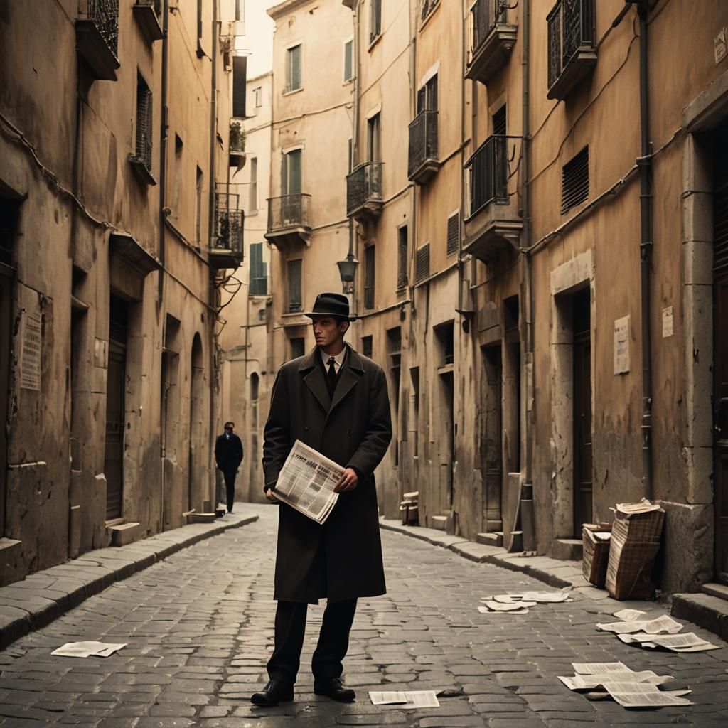 Film Noir: Roman Street Scene in Golden Light