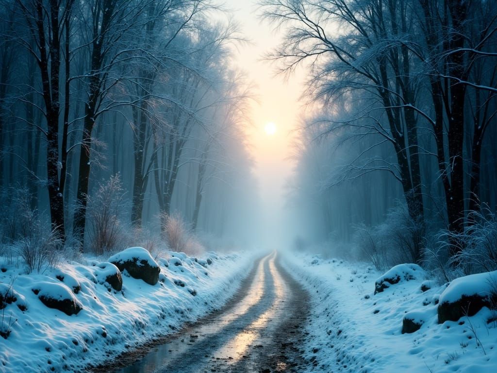 Winter Forest Path in Ethereal Light