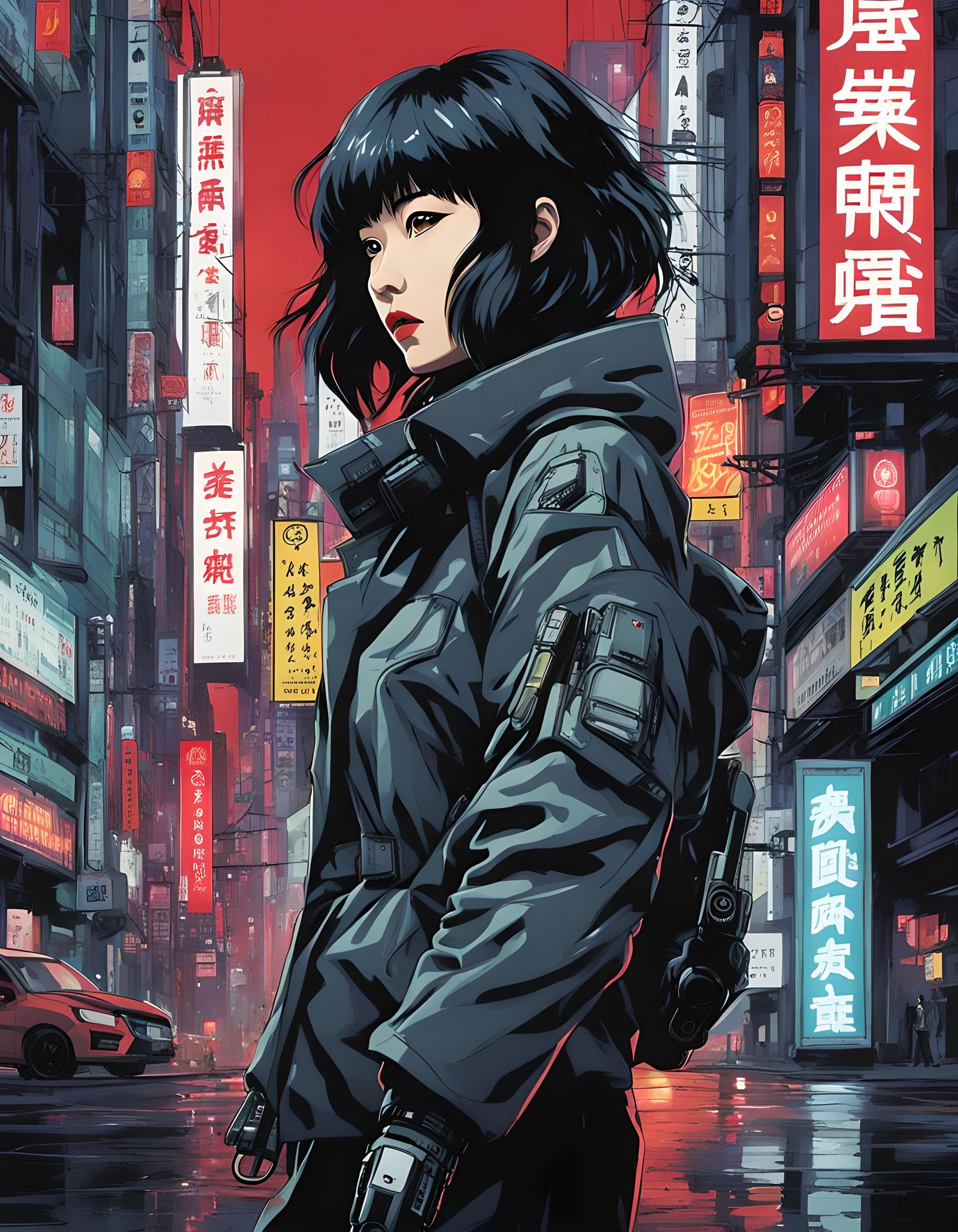 Cyberpunk Detective: Japanese Woman in Akira Style