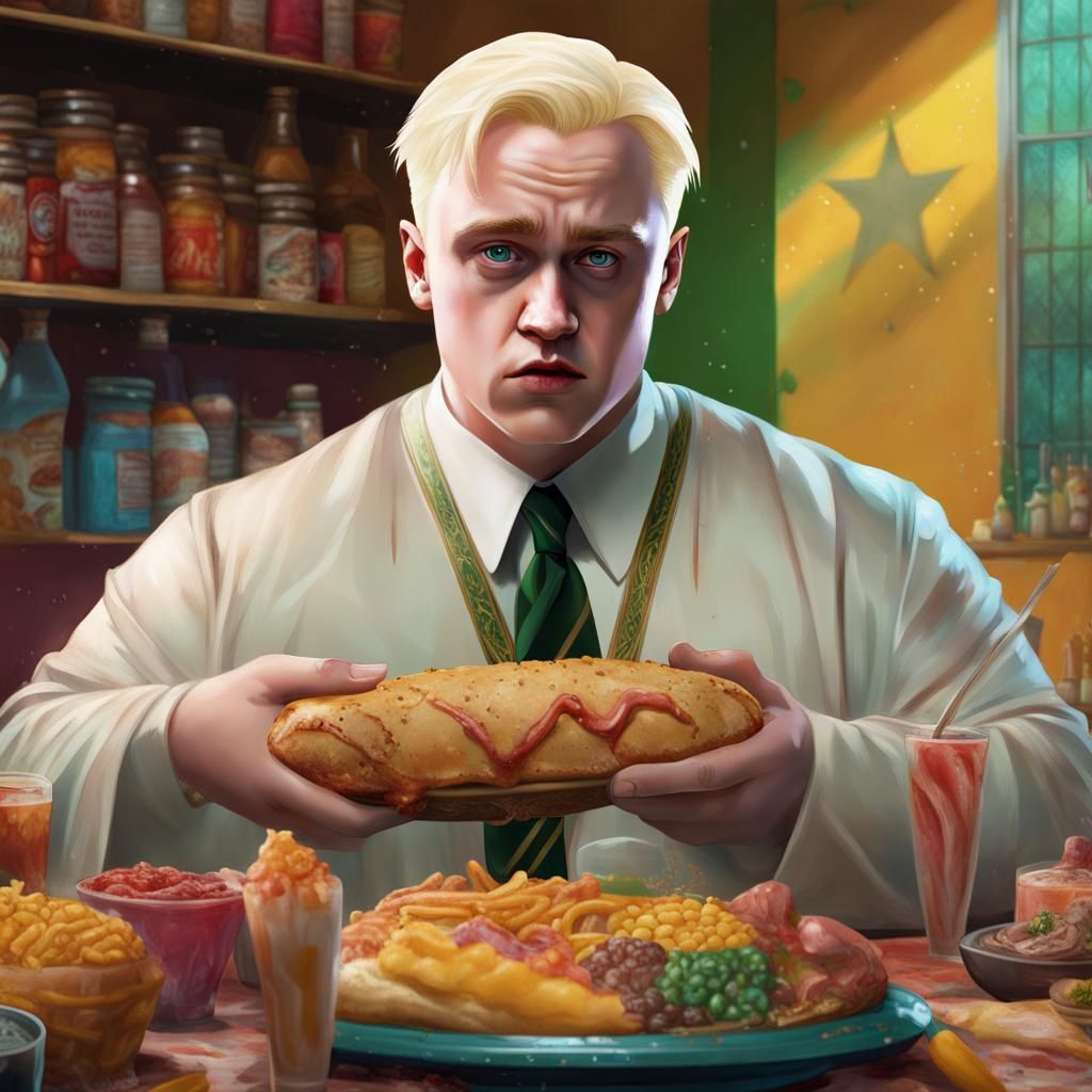 Obese Draco Malfoy in Hyperrealistic Splash Art