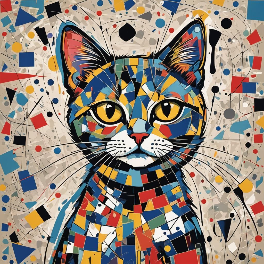 Cubist Cat Art in Henri Matisse Style