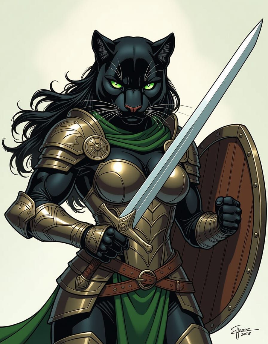 Sensual Panther Warrior in Comic Book Style