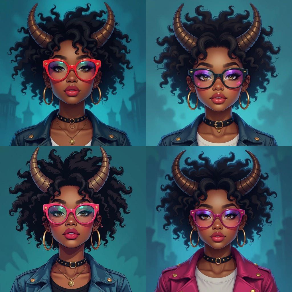 Teenage Demon Girl with Afro and Horns