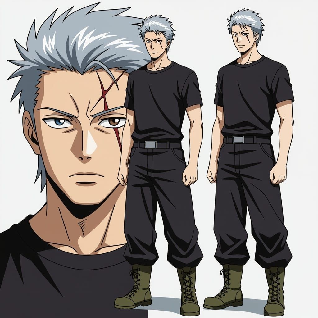 Manga Character Design: Scarred Man in Dynamic Linework Styl...