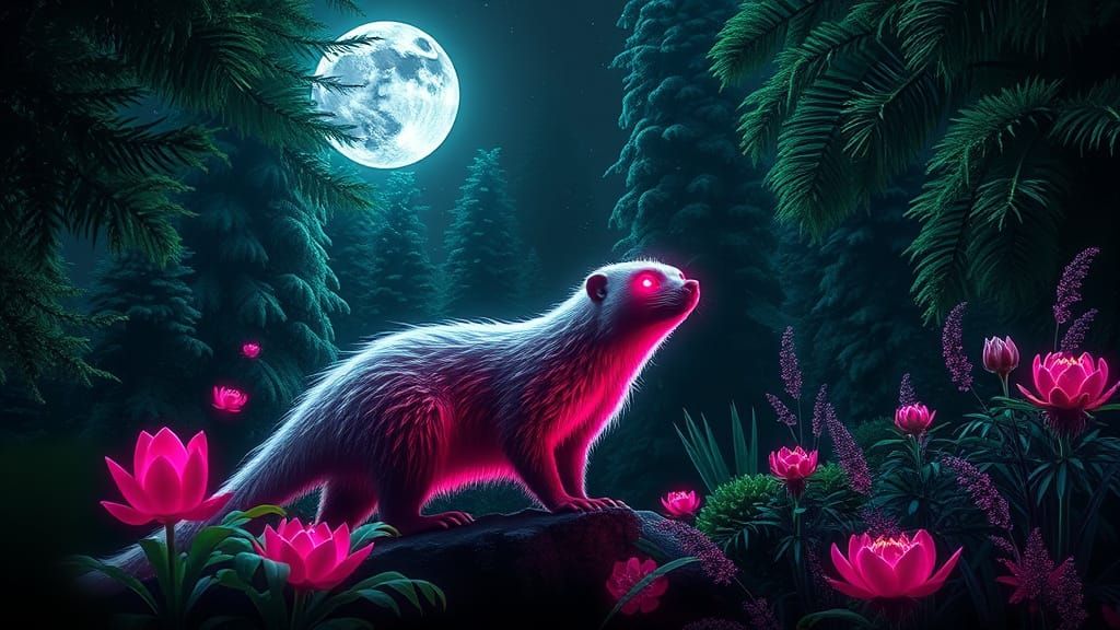 Mystical Forest: Giant Mongoose with Celestial Fur