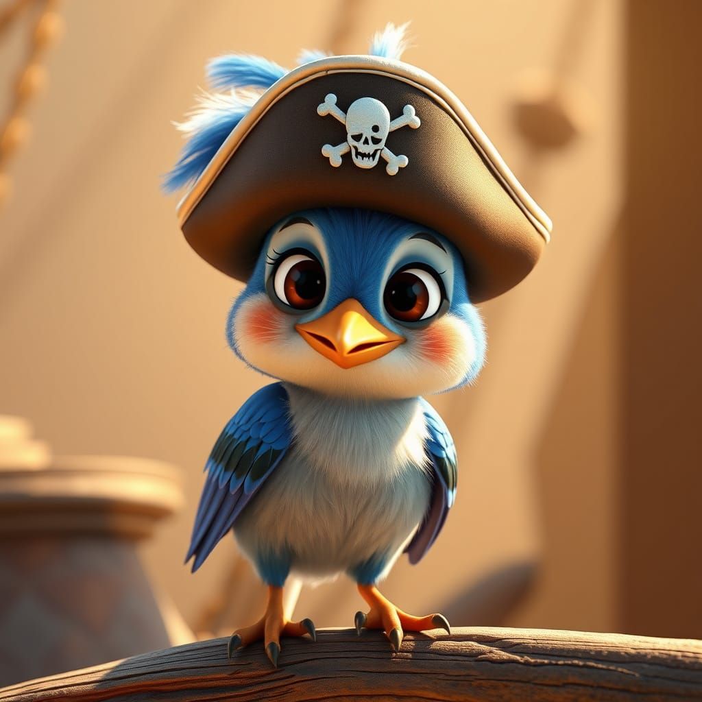 Anthropomorphic Pirate Bluebird in Animated Style