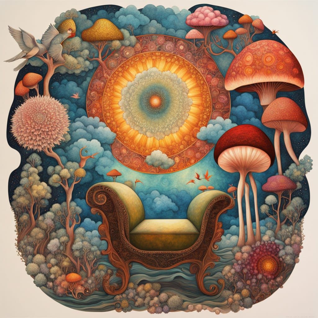 Dreamlike Rocking Chairs Entwined with Nature in Surreal Sty...