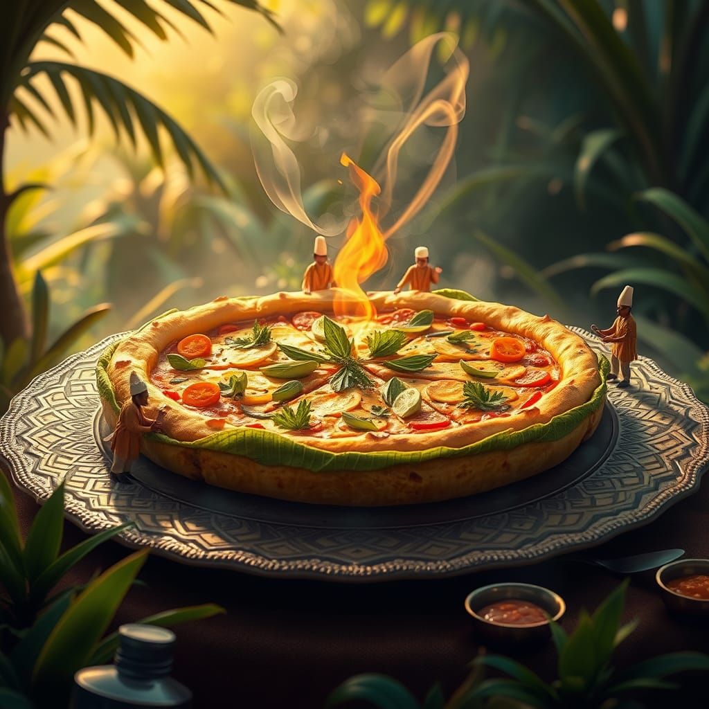 Exotic Indian-Style Pizza Art in Vibrant, Cinematic Style