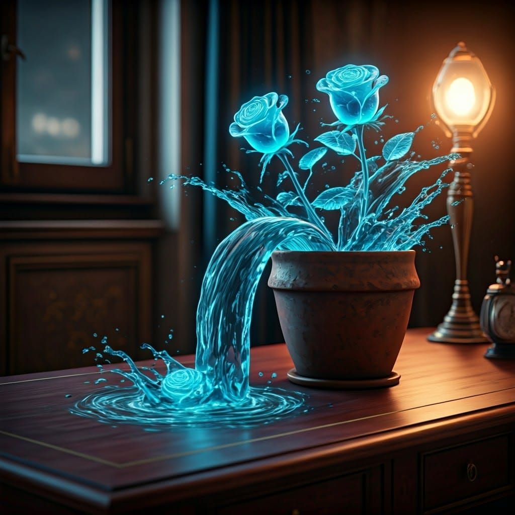 Ethereal Water Roses in Mahogany Glory