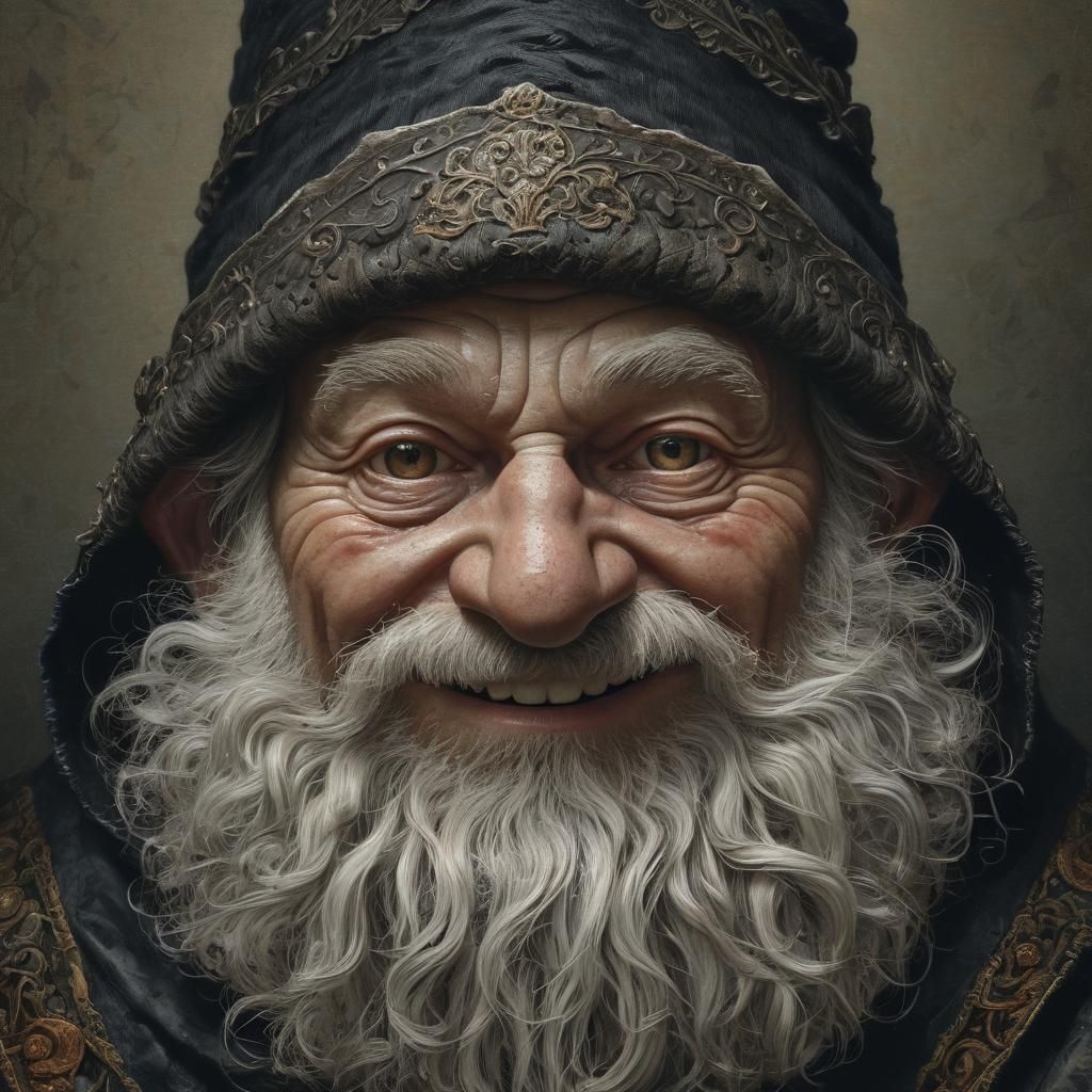 Baroque Fantasy Portrait: Grizzled Gnome Trickery Cleric