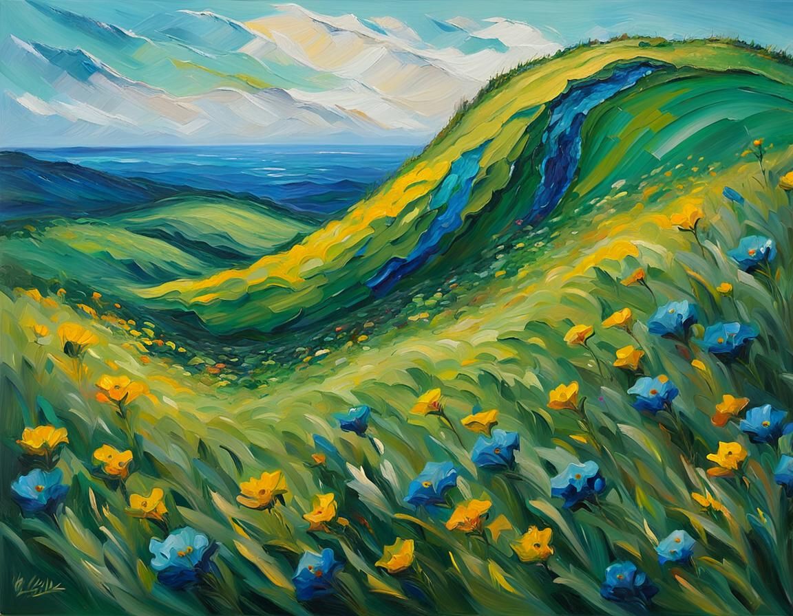 Expressionist Wildflower Meadow Oil Painting