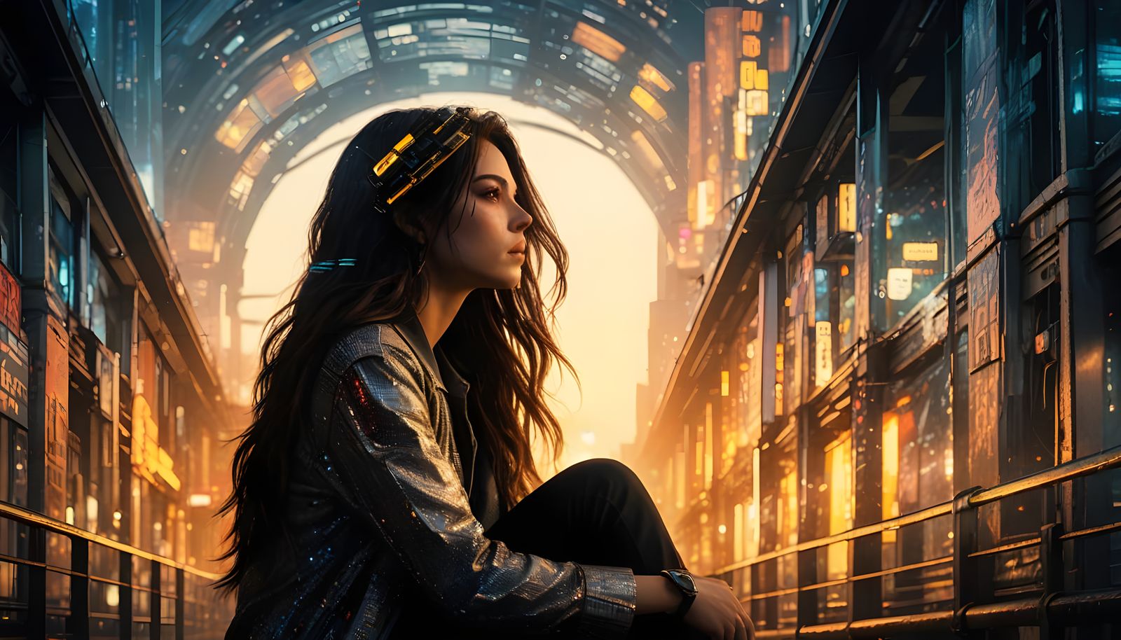 Neon Cityscape Fragmented by Double Exposure