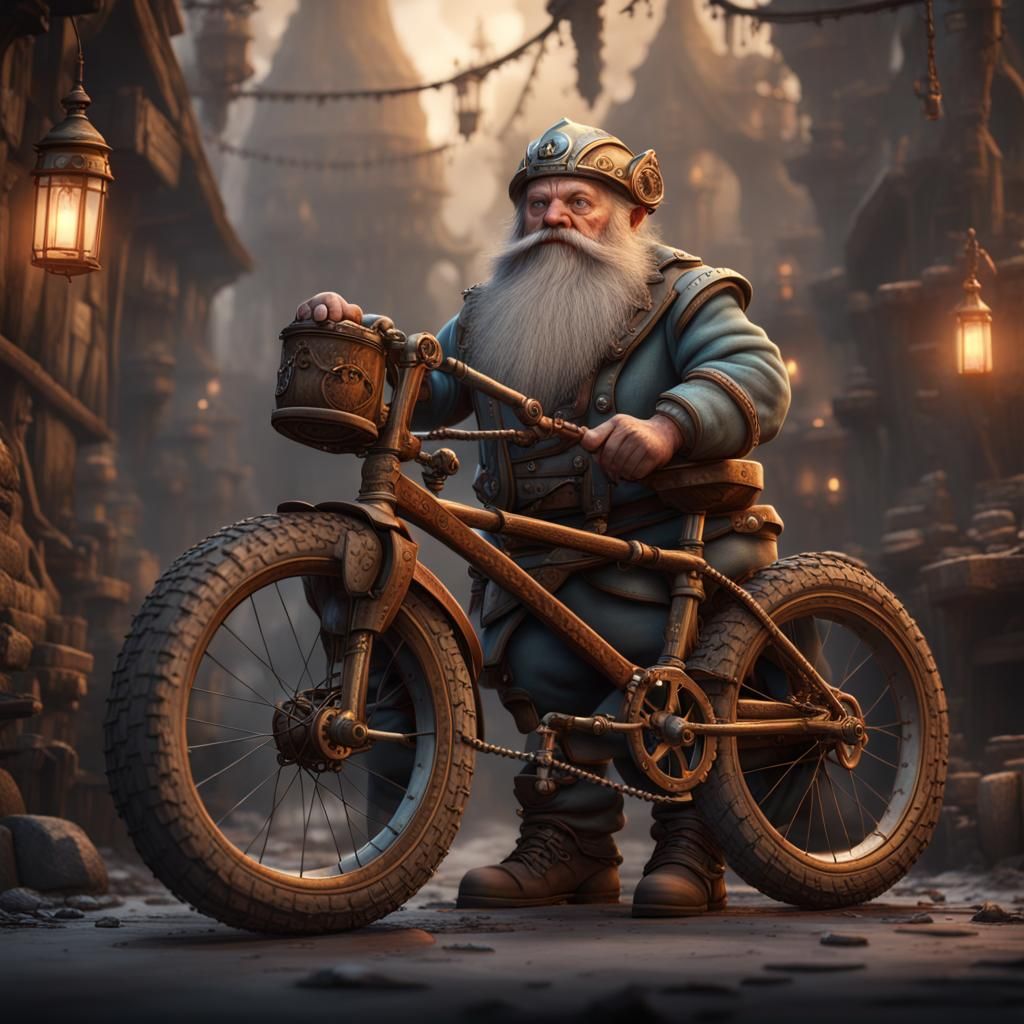 Dwarf Building Bicycle in Detailed Fantasy Art