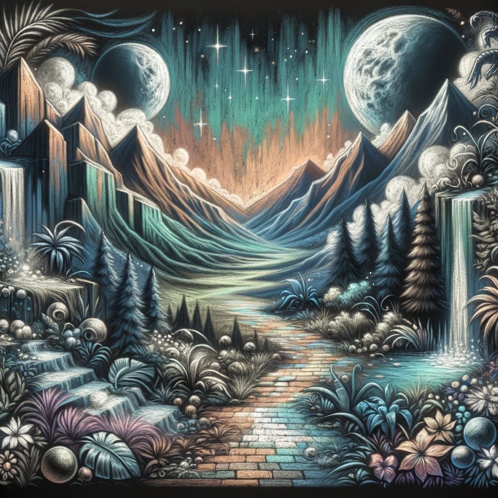 Vibrant Chalk Art Fantasy Landscape in 8K