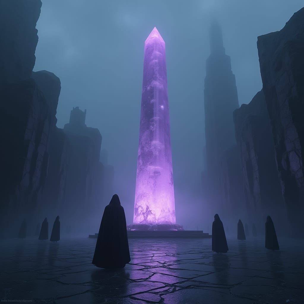 Ominous Crystal Obelisk in Dark Fantasy City