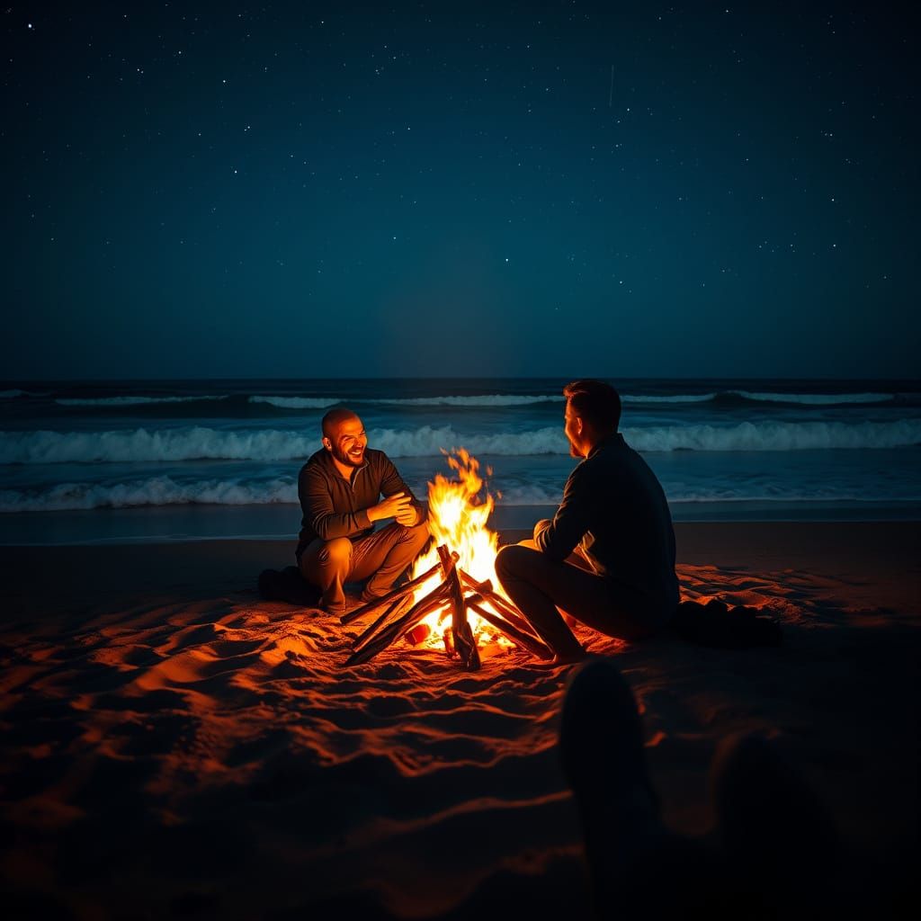 Bonfire Stories Under Starry Skies: Professional Beach Photo...