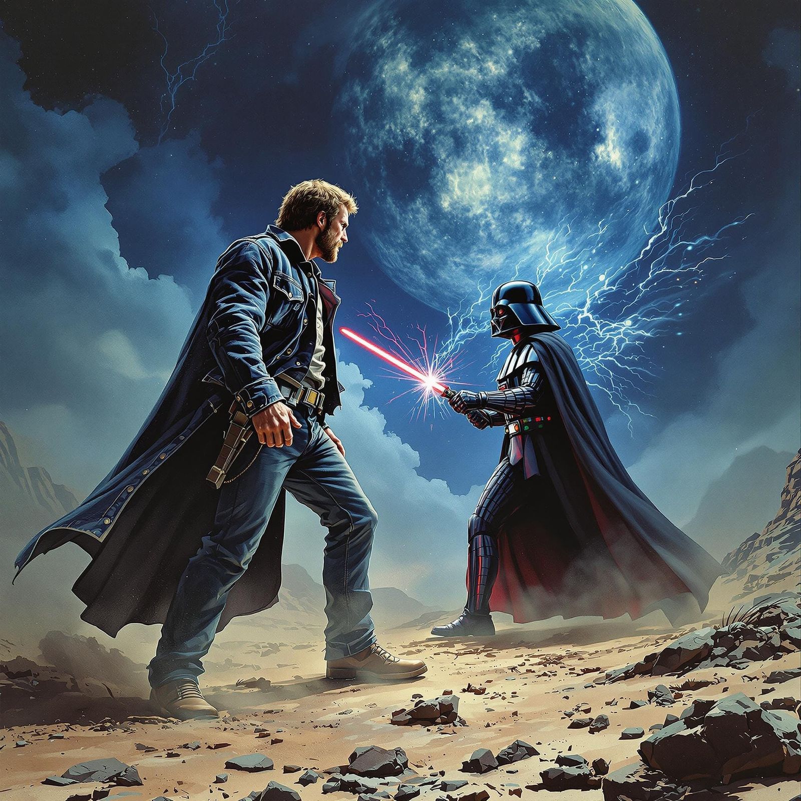 Chuck Norris fighting darth vader.