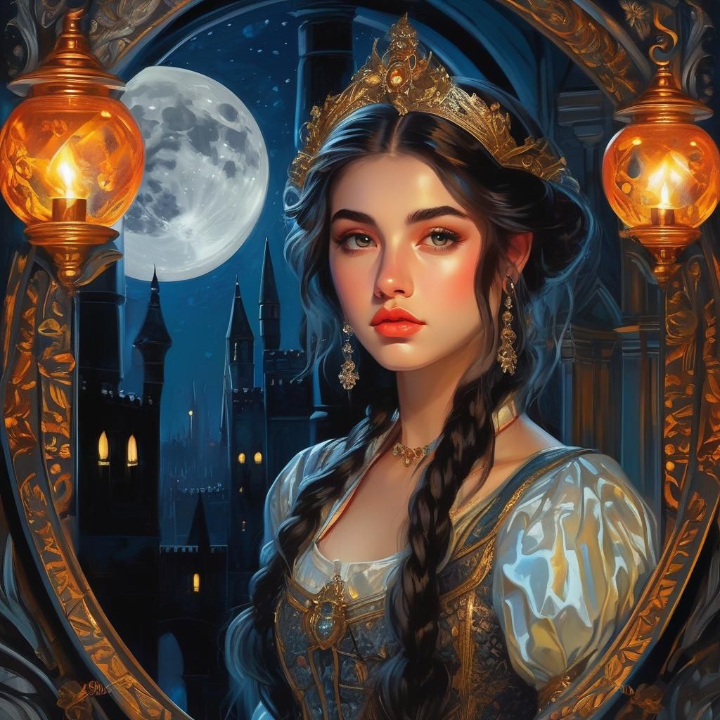 Flame-Haired Maiden in Moonlit SpeedPaint Style