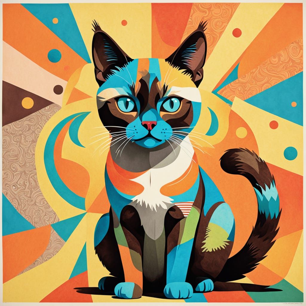 Vibrant Bohemian Cat in Memphis Style