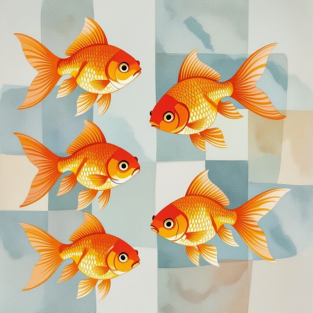 Orange Goldfish in Cubist Watercolor Style