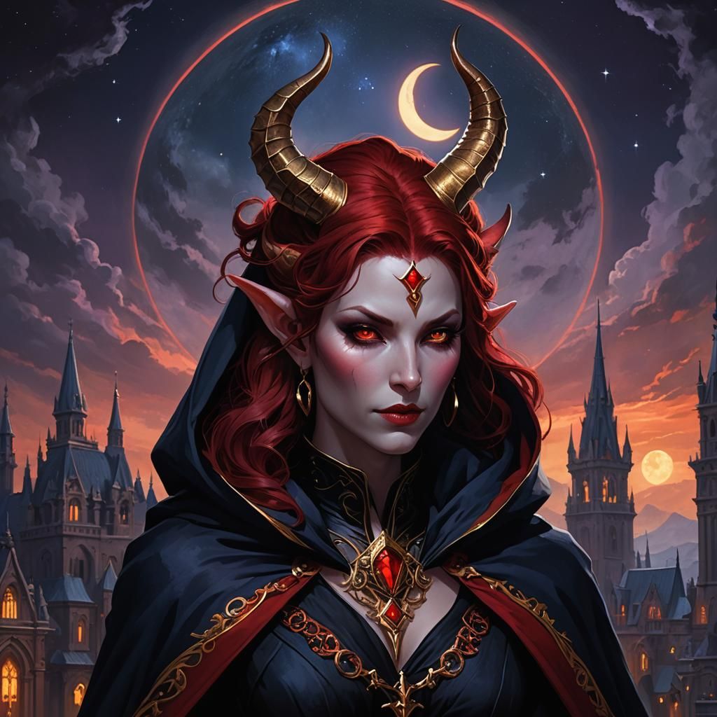 Tiefling in Dark Fantasy Gothic Setting