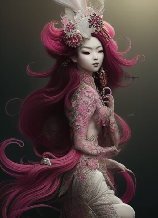 Majestic Geisha Girl in Crimson Armor