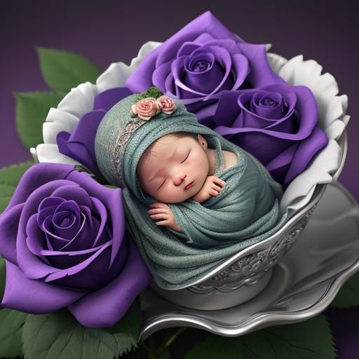 Baby Asleep Amongst Purple Roses: 3D Render