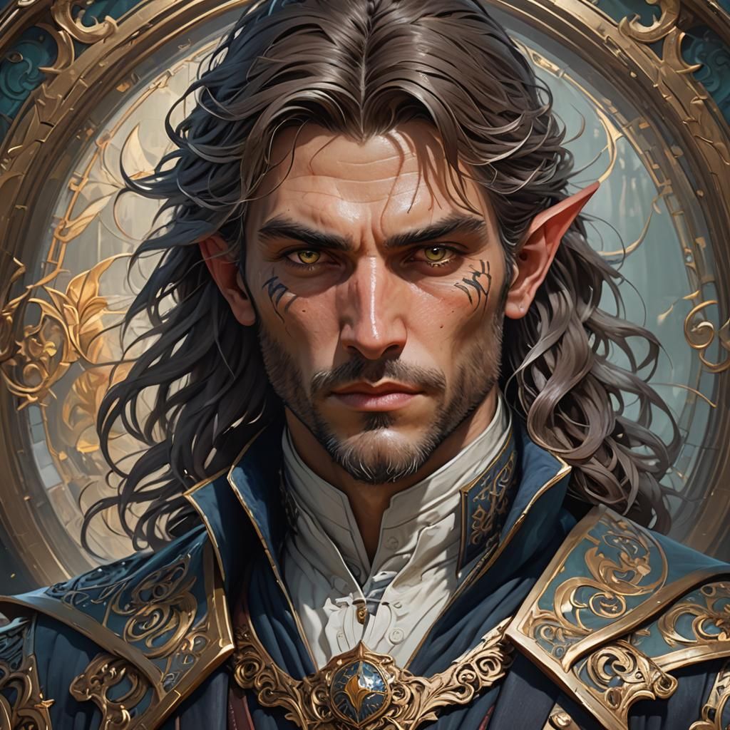 Detailed Portrait of a Male Tiefling Dhampir