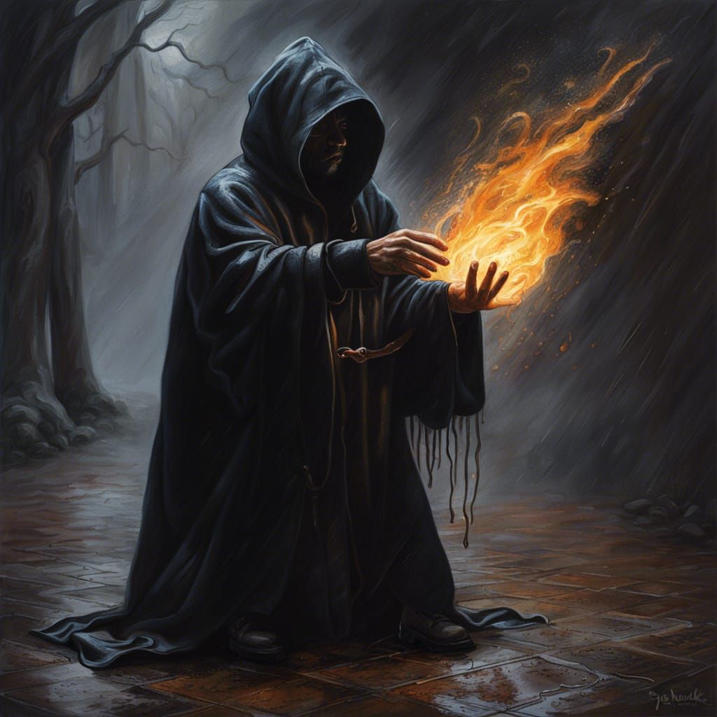 Medieval Fire Mage Oil Painting