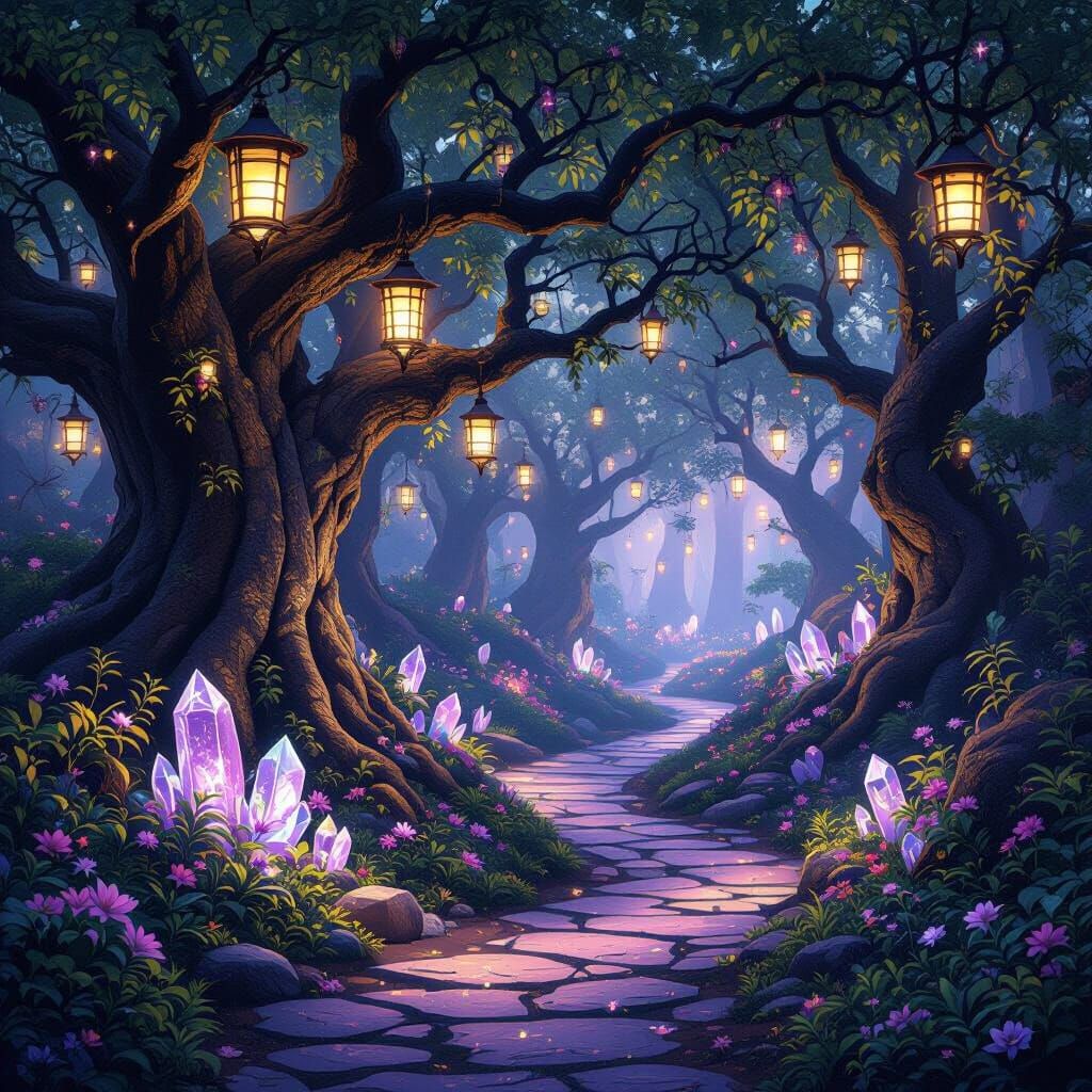 Mystical Grove with Ancient Trees and Ethereal Glow