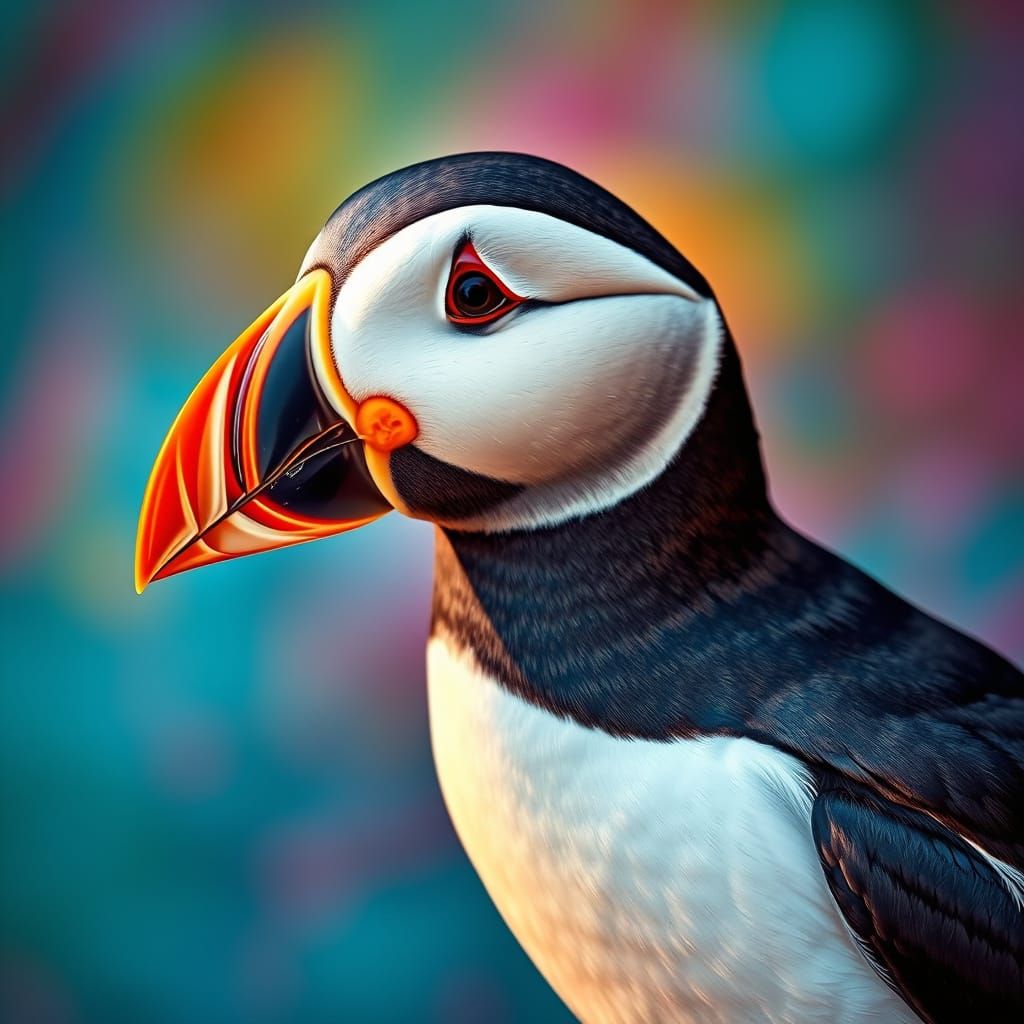 Detailed Puffin Portrait in Vibrant Digital Art Style