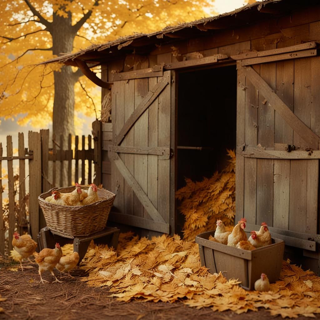 Rustic Chicken Coop in Autumn Landscape