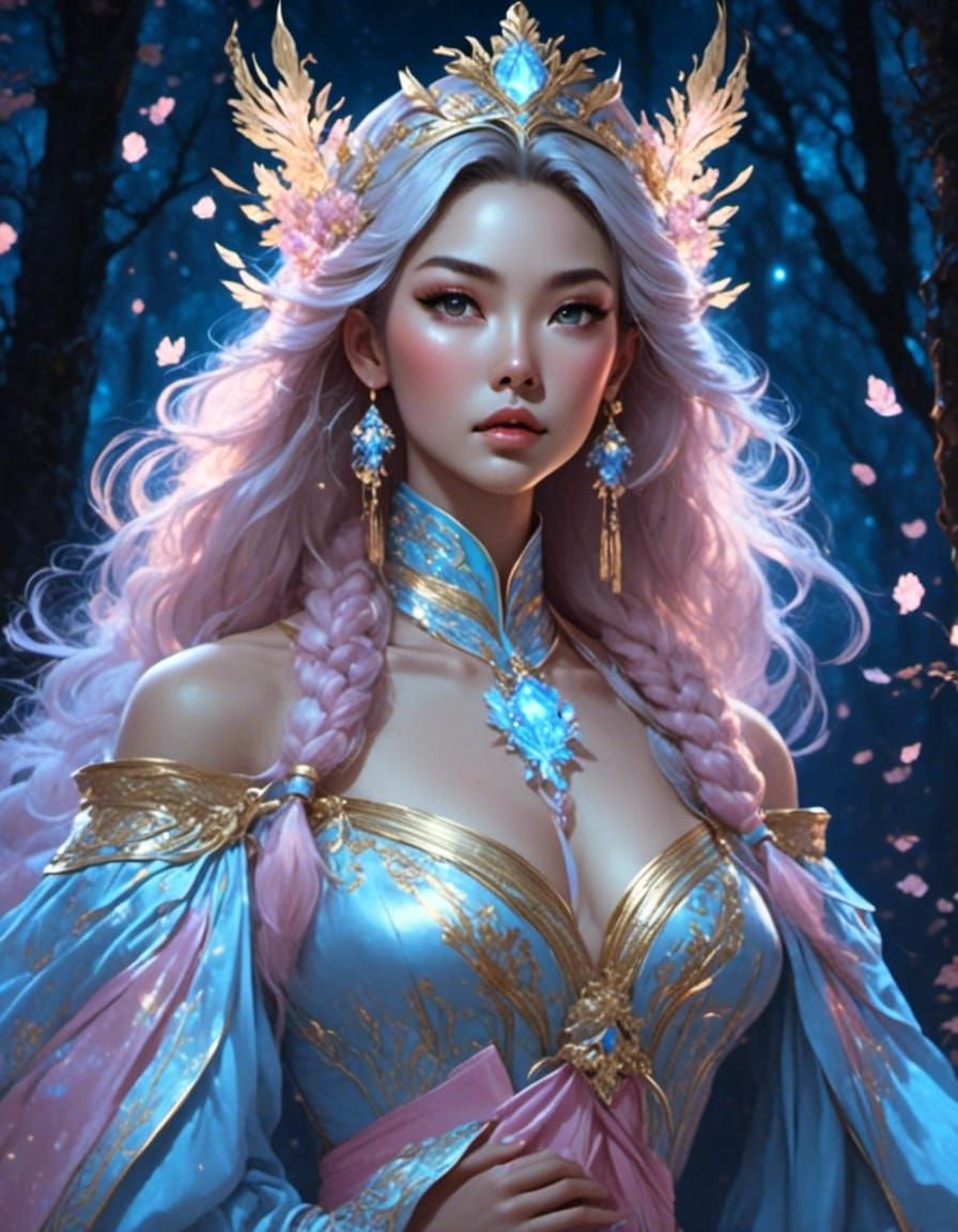 Chinese Princess in Forest with Anime-Realism Style