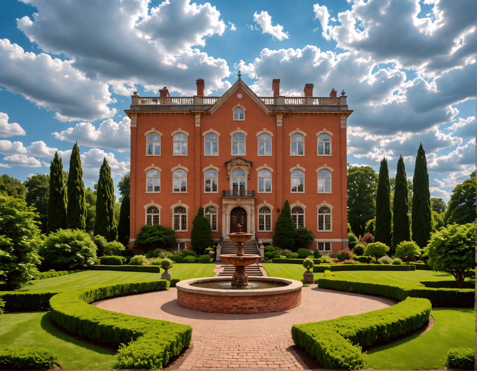 Luxurious Brick Mansion in a Serene Garden Oasis, Captured i...