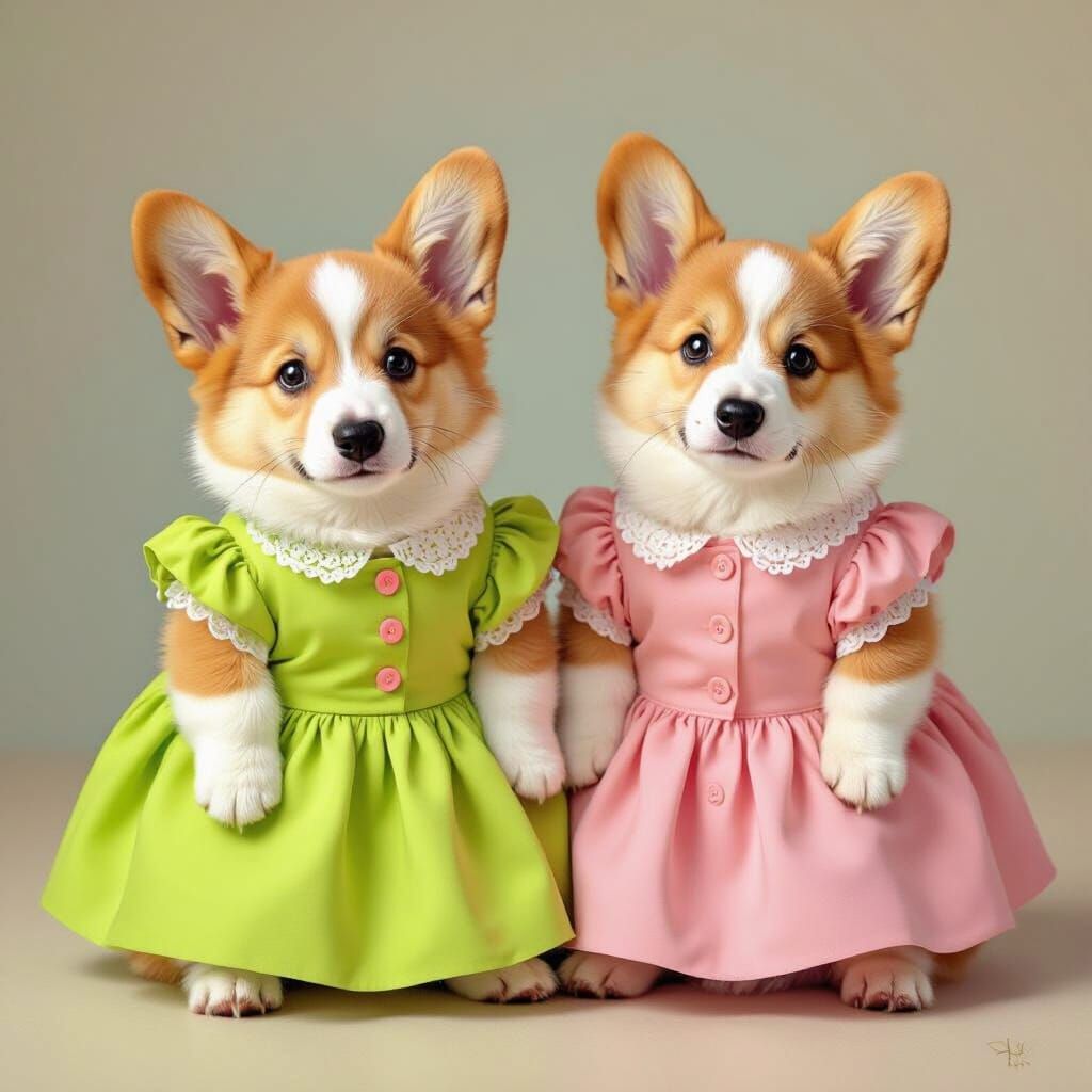 Corgi Pups in Dresses: Whimsical Digital Art