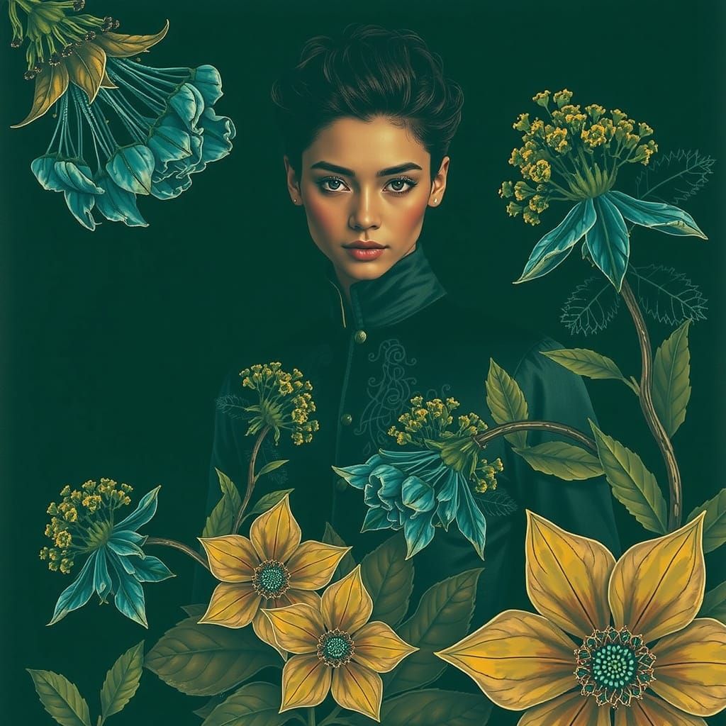 Detailed Botanic Pattern with Gilded Accents