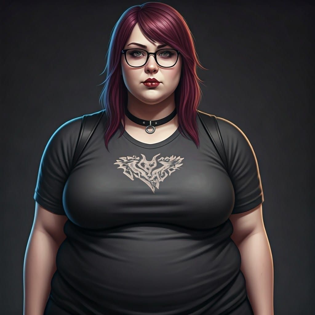 Gothic Plus-Size Woman with Piercings and Glasses