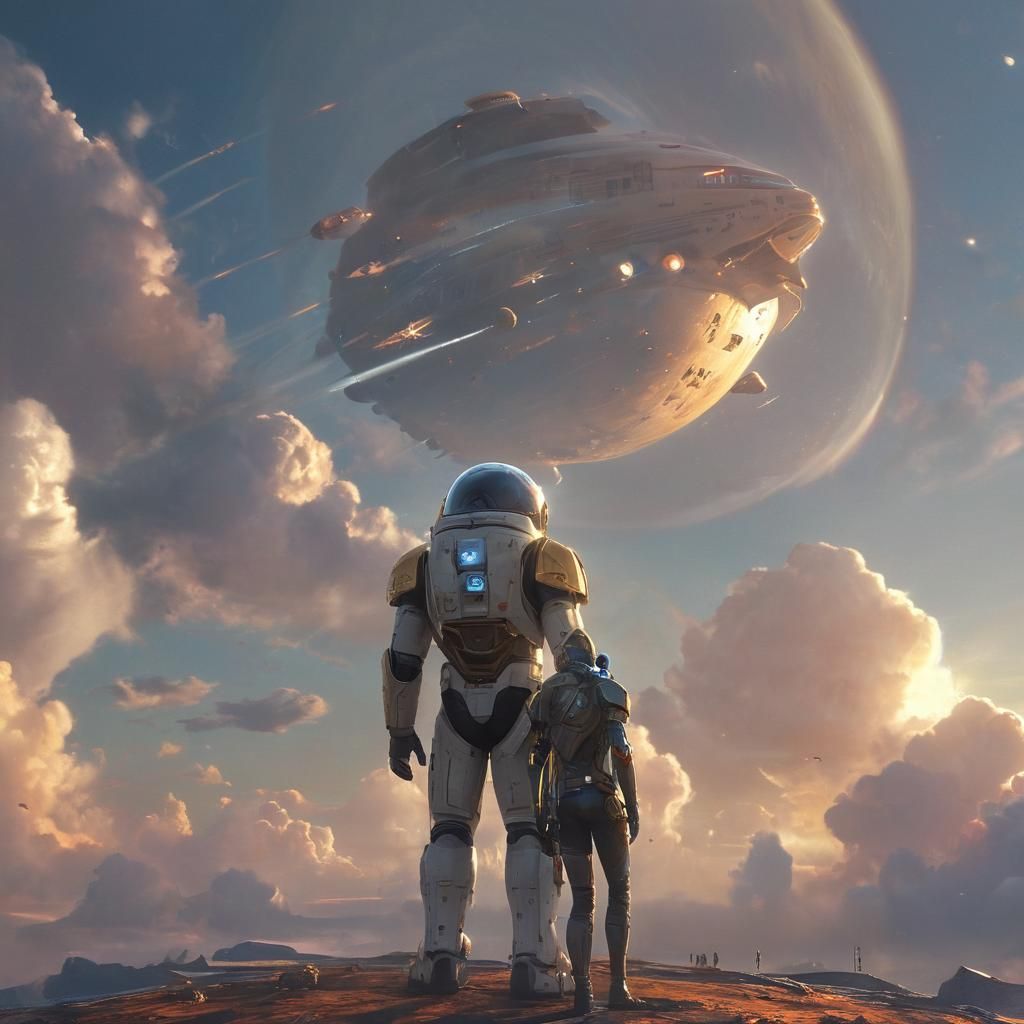 Starship Captain Greets Poombah Under Golden Light