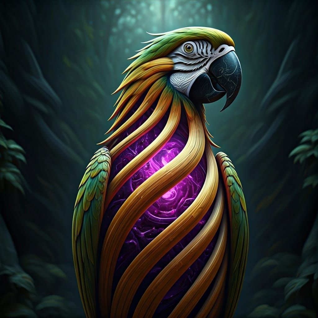 Marble Parrot Sculpture with Glowing Internal Network