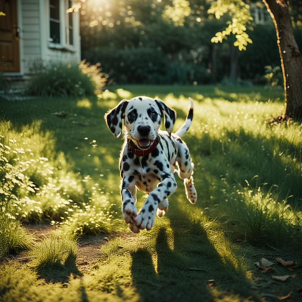 Cinematic Dalmatian Puppy in Golden Hour