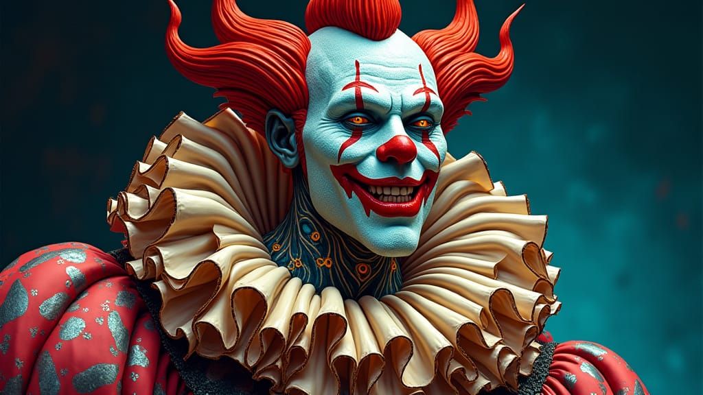 Pop Art Clown with Tattoos and Piercing Eyes