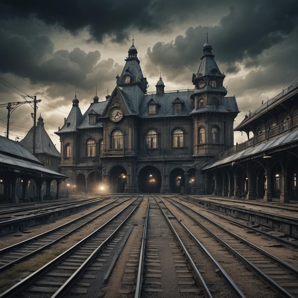 Abandoned Railway Station: Dark Fantasy Matte Painting