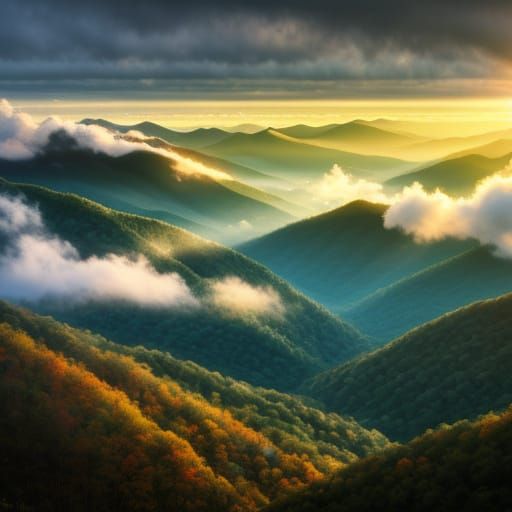 Appalachian Mountains at Dusk with Heavenly Light