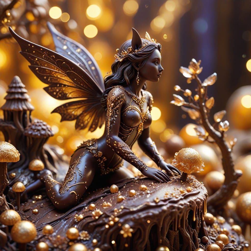 Fantasy Chocolate Sculpture with Magical Creatures