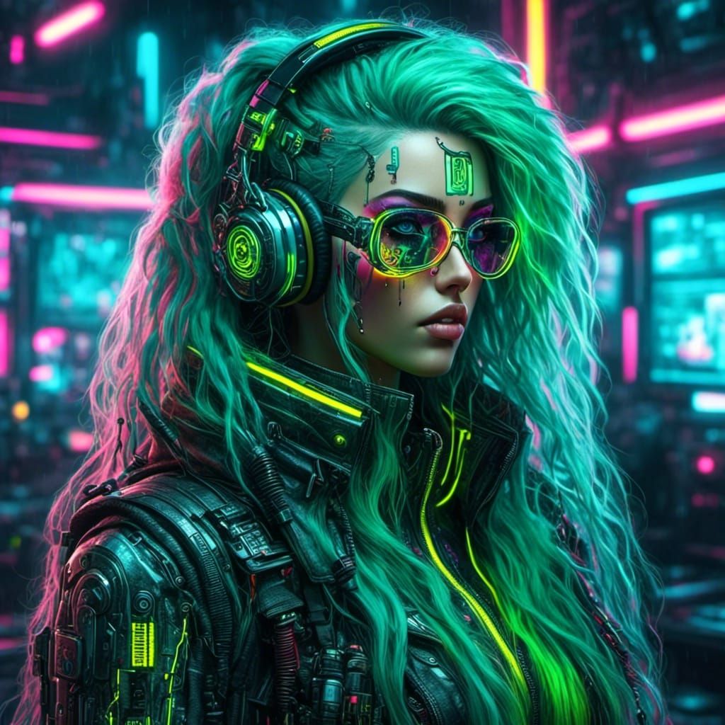 Cyberpunk Woman Hacking with Neon Glow