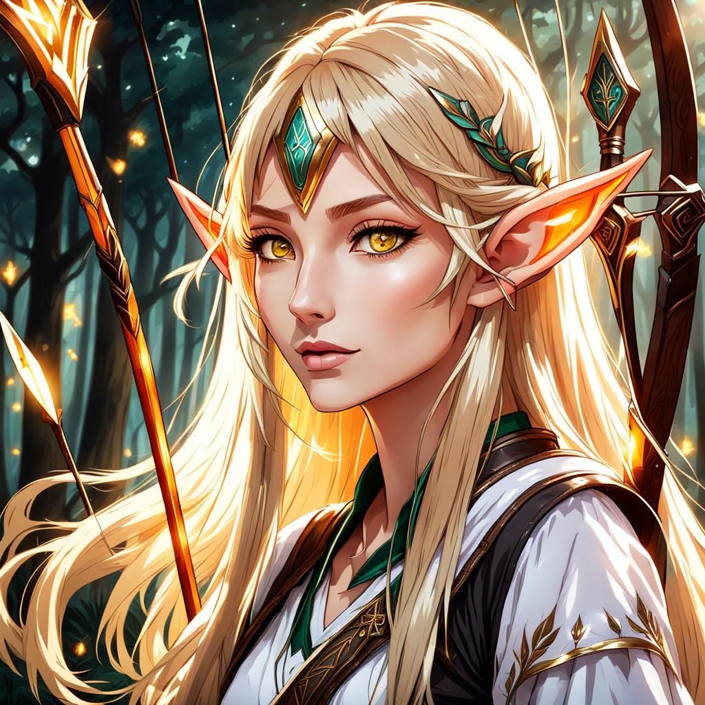 Blonde Elf Archer with Amber Eyes: Fantasy Portrait