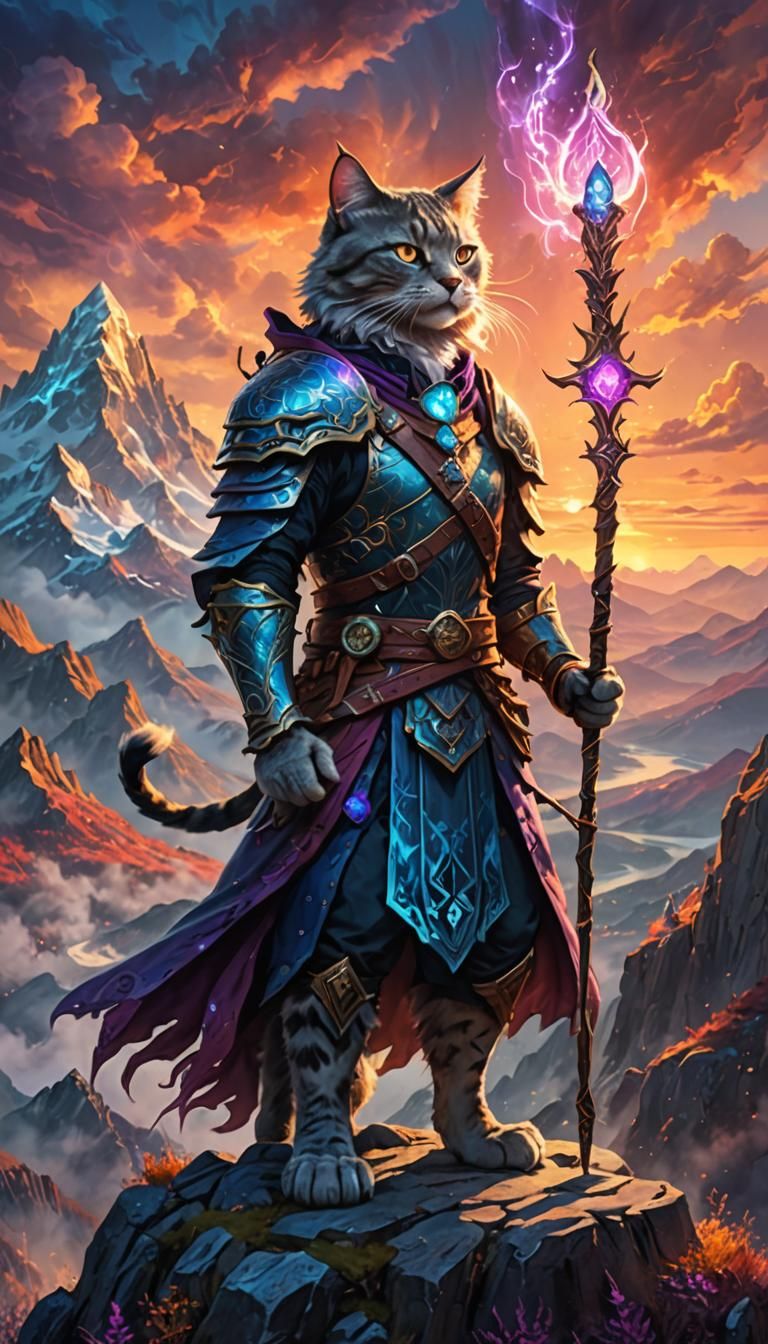 Warrior Cat Mage on Mystical Mountain