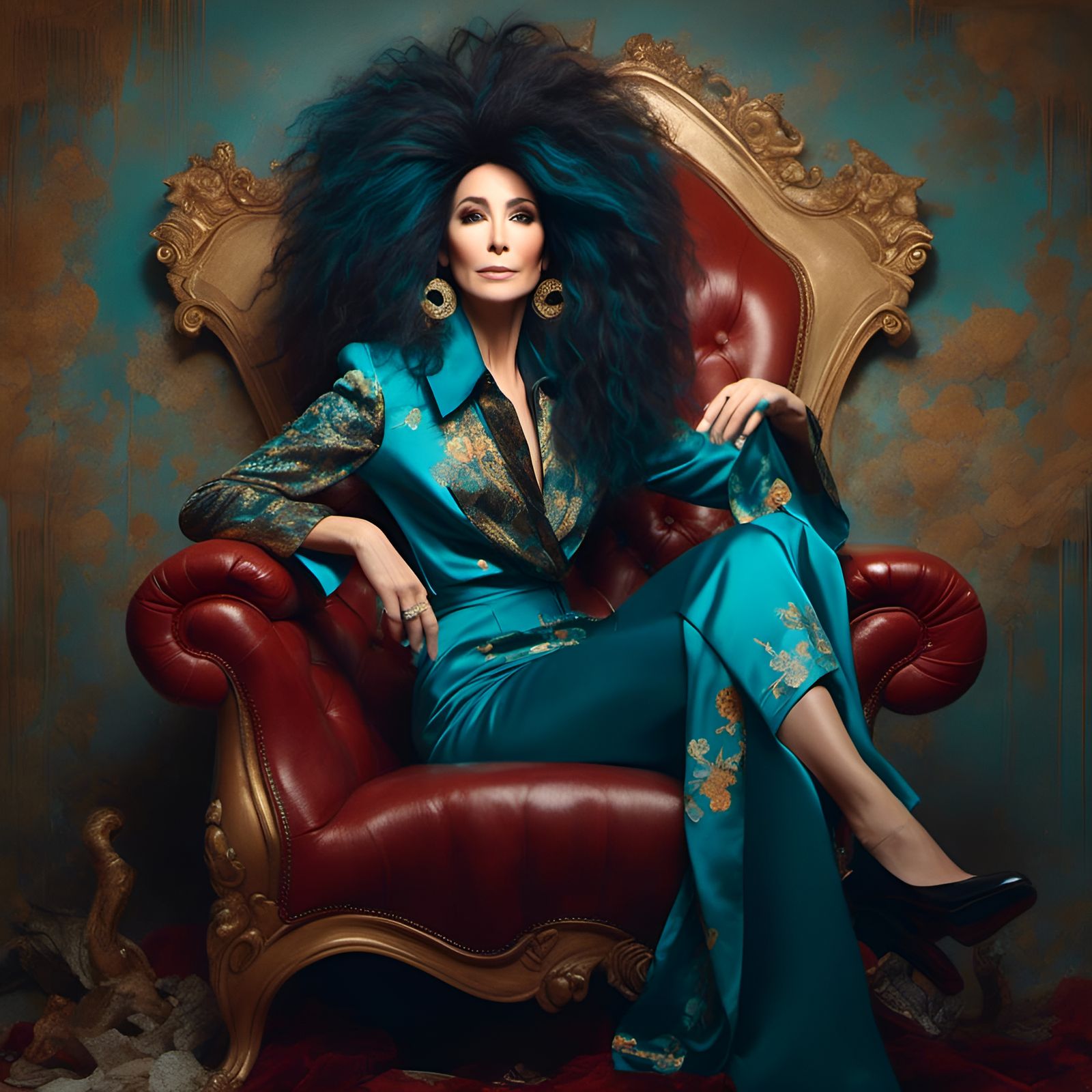 Cher Portrait with Big Hair in Pin-Up Style