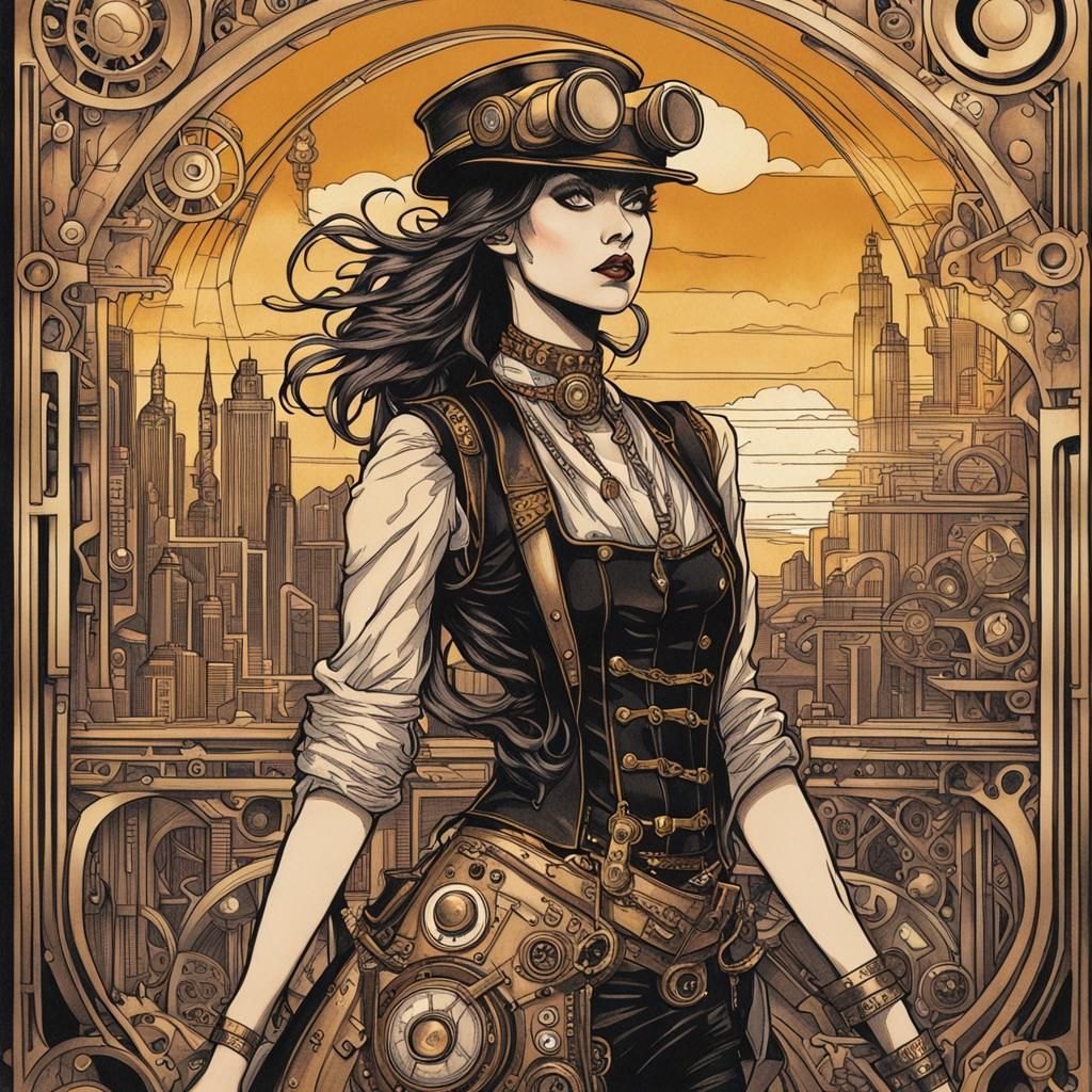 Girl in Steampunk Art Nouveau Style